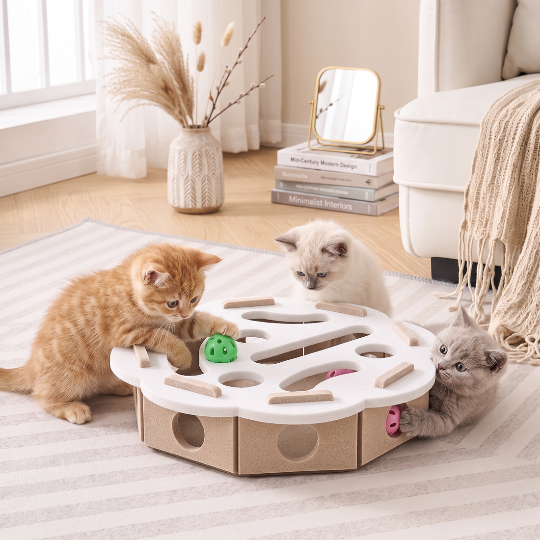 Jouet interactif en feutre pour stimuler un chat d’intérieur