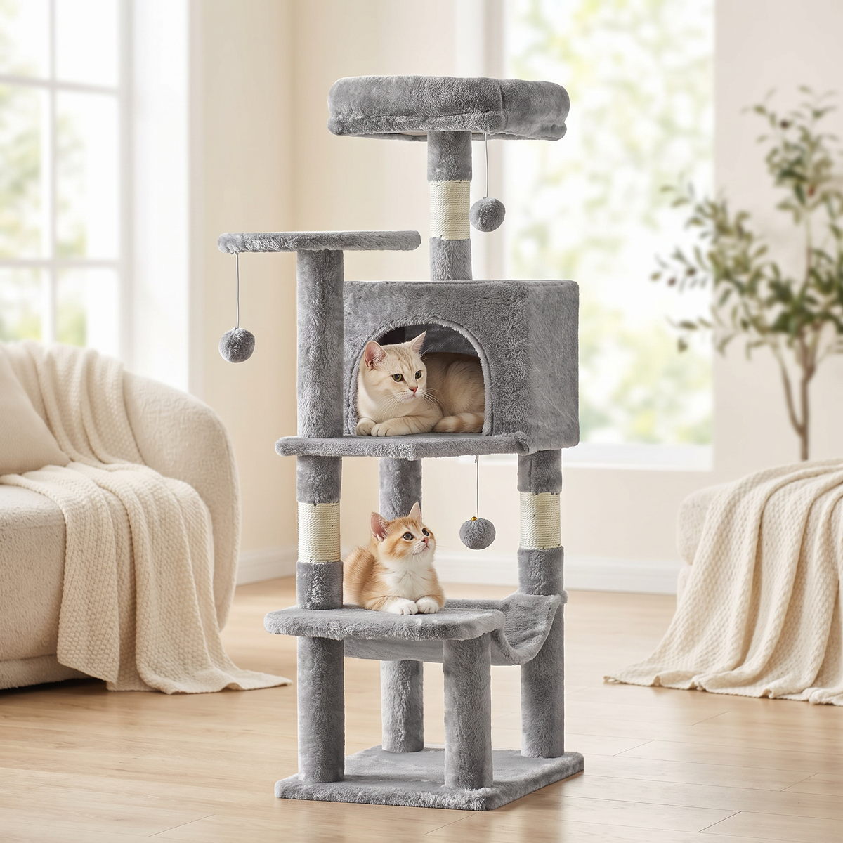 Arbre à chat multi-niveaux avec hamac et griffoirs en sisal