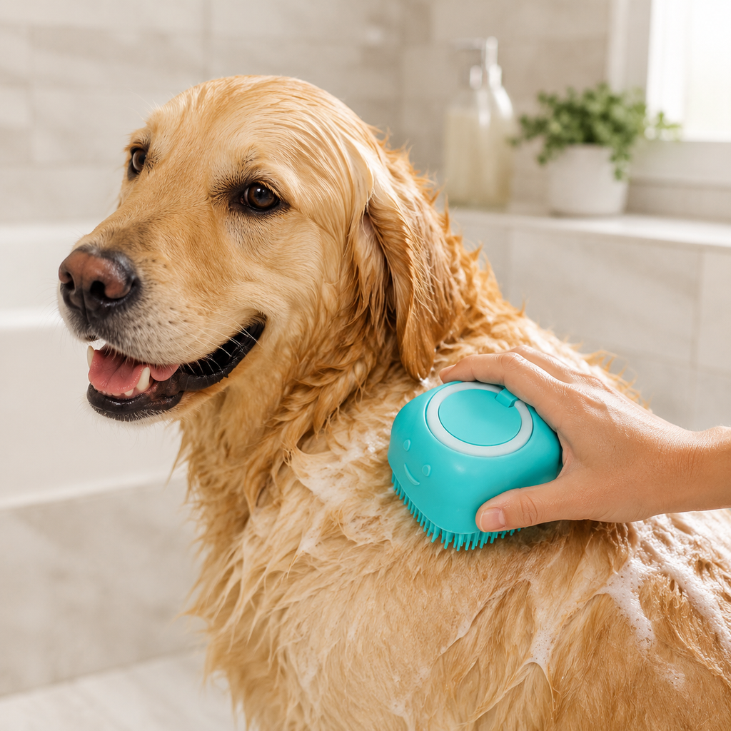 Brosse à shampoing en silicone avec picots souples pour animaux