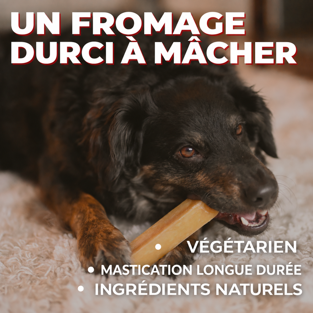 Labrador noir mâchant un fromage de yak trié selon son poids