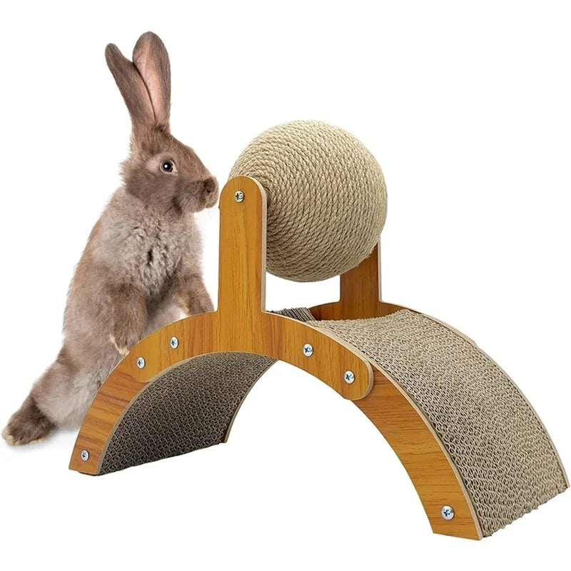 Griffoir boule en sisal pour chat sur support en bois / Sisal ball cat scratcher on wood stand
