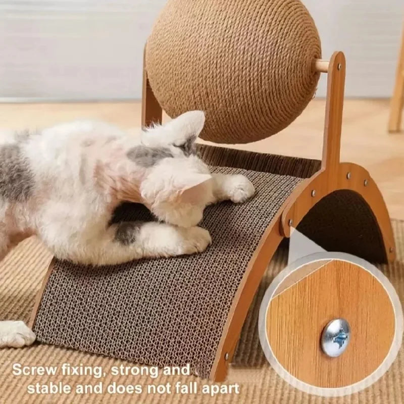Griffoir boule en sisal pour chat sur support en bois / Sisal ball cat scratcher on wood stand