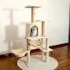Grand arbre à chat en bois et sisal avec lit intégré, structure d’escalade robuste, tour et condo de 132 cm pour intérieur, meuble pour animaux au style simple