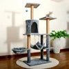 Grand arbre à chat en bois et sisal avec lit intégré, structure d’escalade robuste, tour et condo de 132 cm pour intérieur, meuble pour animaux au style simple