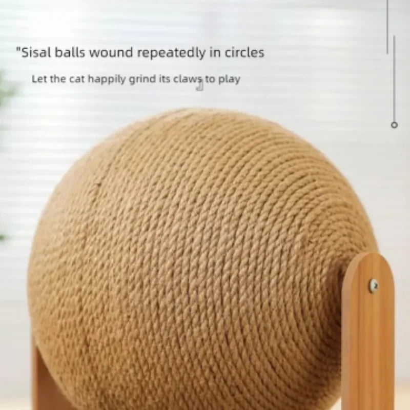 Balle à gratter pour chat 2-en-1 en bois et planche à gratter en sisal, jouet durable en bois massif pour chats et chatons, accessoires pour animaux de compagnie