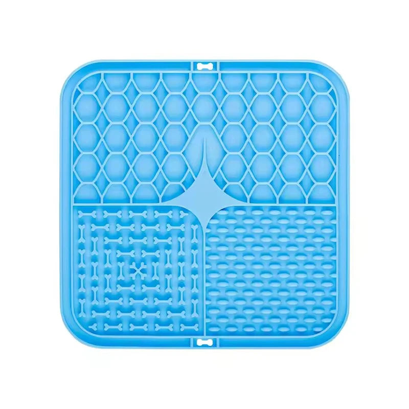 Tapis de léchage en silicone bleu ciel avec textures variées