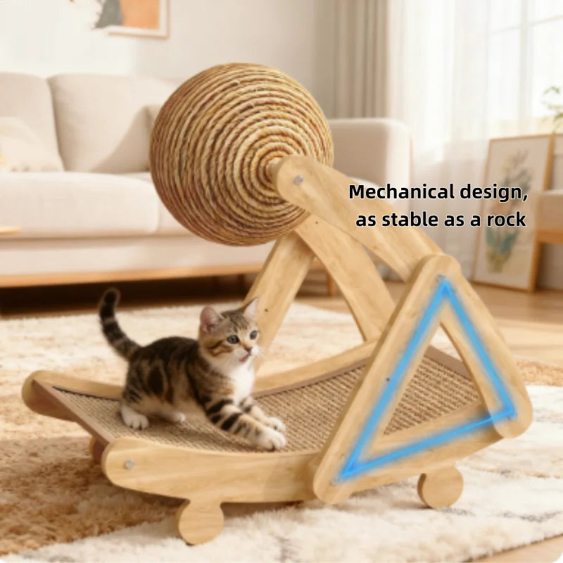 Balle à gratter pour chat 2-en-1 en bois et planche à gratter en sisal, jouet durable en bois massif pour chats et chatons, accessoires pour animaux de compagnie