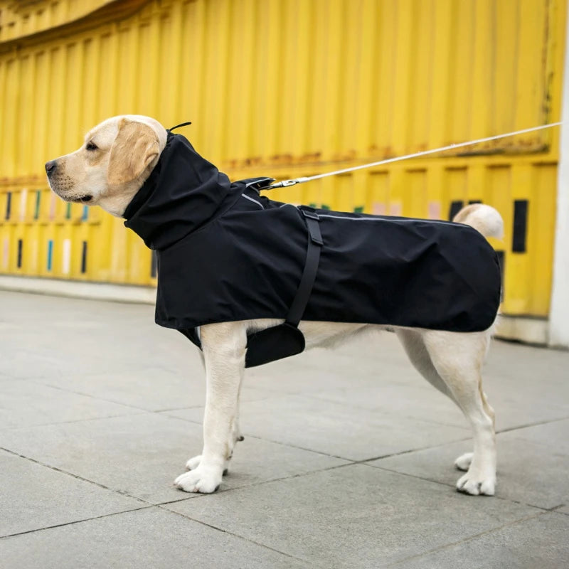 Chien portant un imperméable réfléchissant noir ajustable