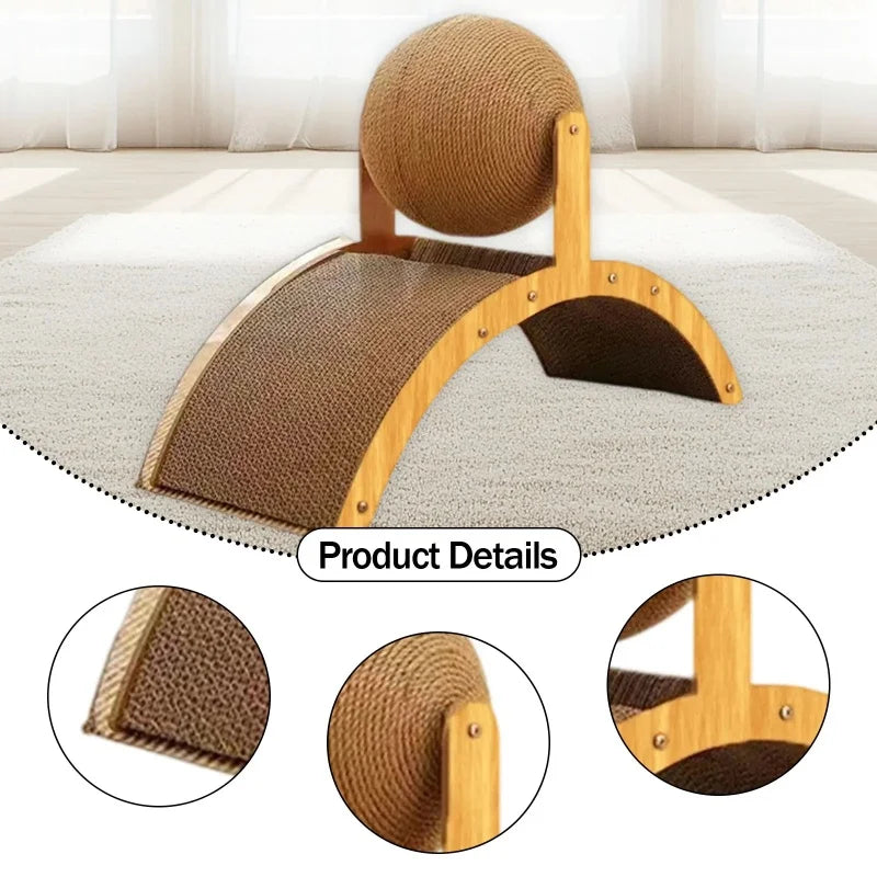 Balle à gratter pour chat 2-en-1 en bois et planche à gratter en sisal, jouet durable en bois massif pour chats et chatons, accessoires pour animaux de compagnie