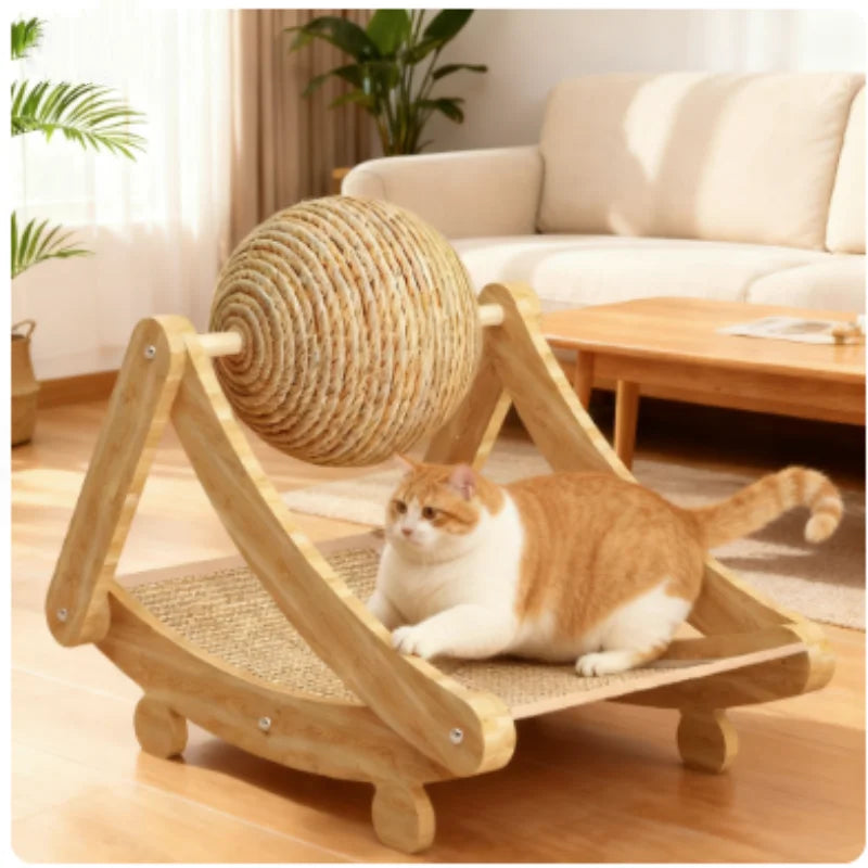 Balle à gratter pour chat 2-en-1 en bois et planche à gratter en sisal, jouet durable en bois massif pour chats et chatons, accessoires pour animaux de compagnie