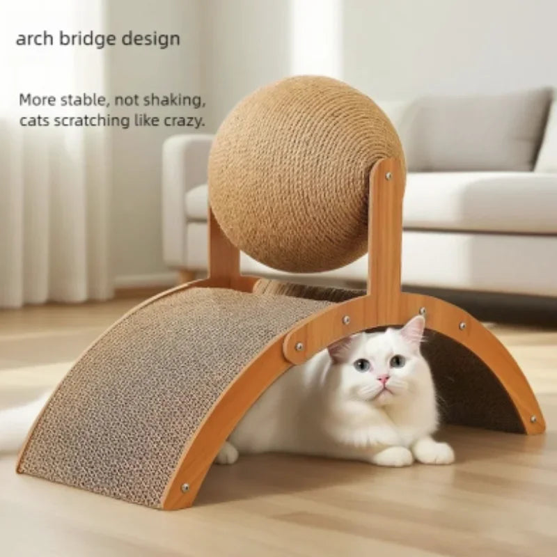 Balle à gratter pour chat 2-en-1 en bois et planche à gratter en sisal, jouet durable en bois massif pour chats et chatons, accessoires pour animaux de compagnie
