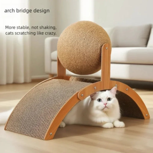 Balle à gratter pour chat 2-en-1 en bois et planche à gratter en sisal, jouet durable en bois massif pour chats et chatons, accessoires pour animaux de compagnie