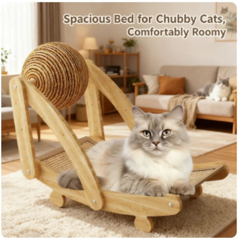 Balle à gratter pour chat 2-en-1 en bois et planche à gratter en sisal, jouet durable en bois massif pour chats et chatons, accessoires pour animaux de compagnie