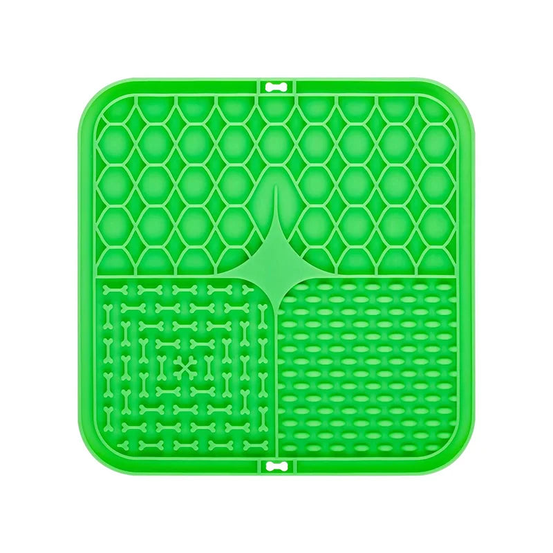 Tapis de léchage en silicone vert motifs os et alvéoles
