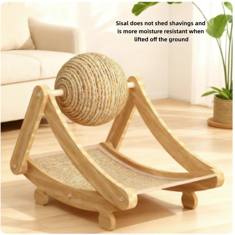 Balle à gratter pour chat 2-en-1 en bois et planche à gratter en sisal, jouet durable en bois massif pour chats et chatons, accessoires pour animaux de compagnie