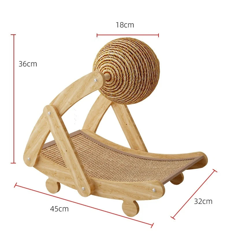 Balle à gratter pour chat 2-en-1 en bois et planche à gratter en sisal, jouet durable en bois massif pour chats et chatons, accessoires pour animaux de compagnie