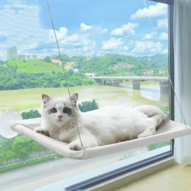 Hamac de fenêtre beige vue panoramique pour chat