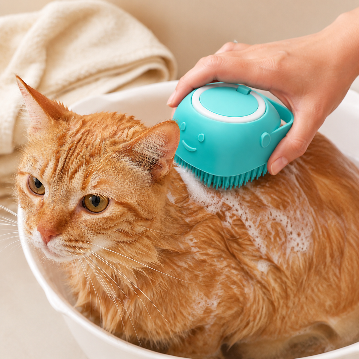 Réservoir intégré d’une brosse de bain pour chien et chat
