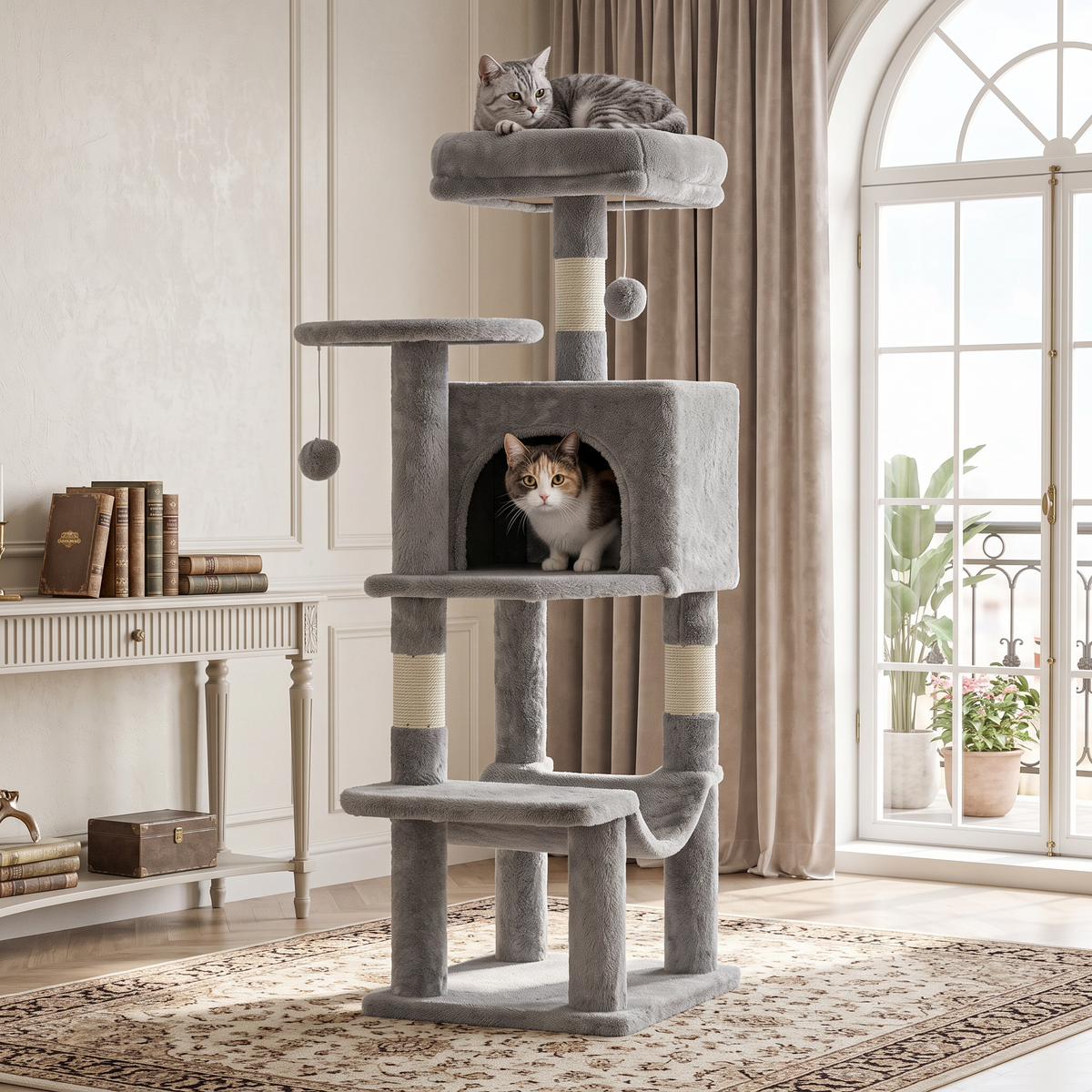 Arbre à chat multi-niveaux 112 cm avec condo et hamac / Multi-level cat tree 112cm with condo and hammock