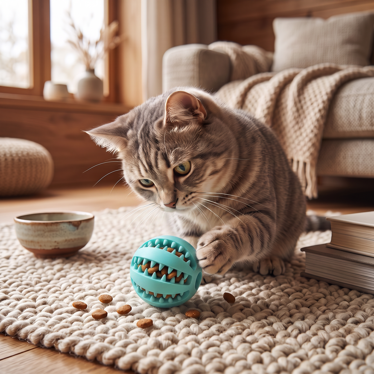 Balle interactive distributeur de friandises pour chien et chat - Salon