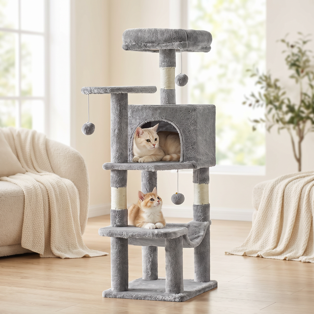 Arbre à chat multi-niveaux 112 cm avec condo et hamac / Multi-level cat tree 112cm with condo and hammock