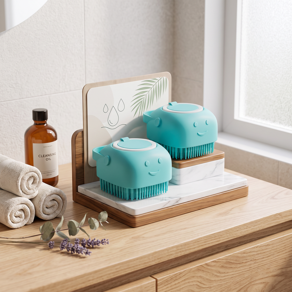 Ensemble de deux brosses de bain en silicone bleu pour chien et chat