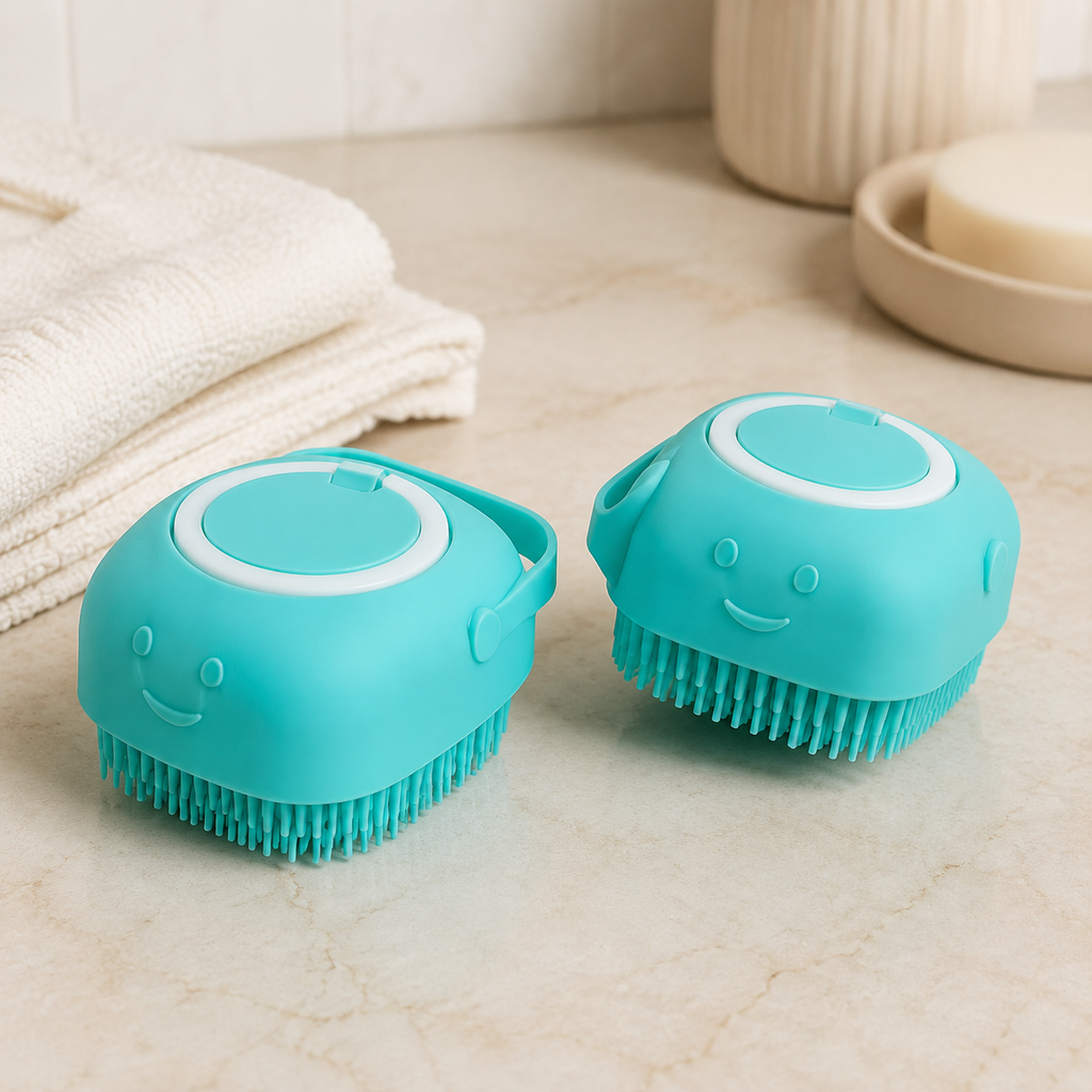Ensemble de deux brosses de bain en silicone bleu pour chien et chat