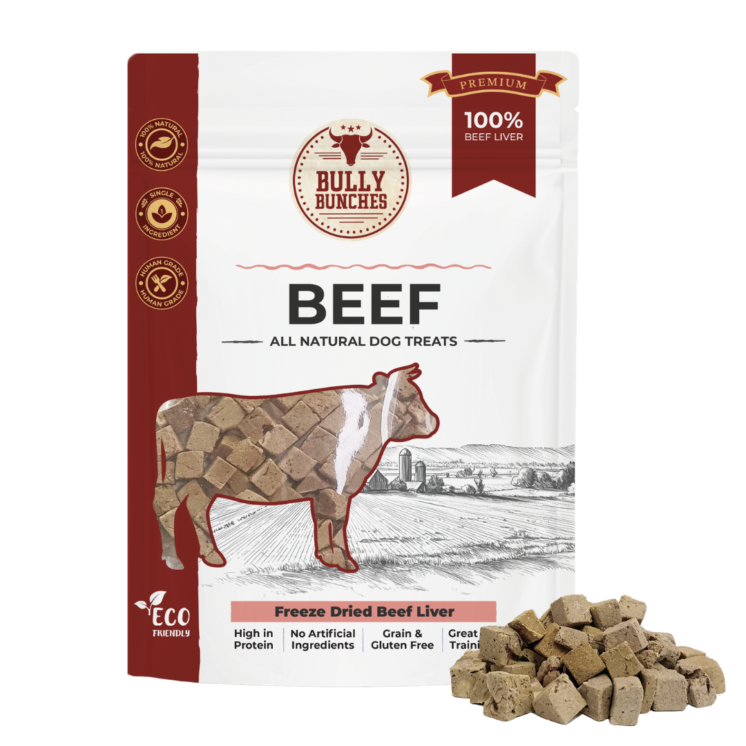 Sachet de gâteries lyophilisées au foie de bœuf pour chien Bully Bunches avec bouchées