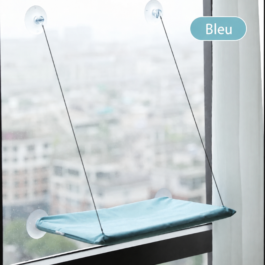 Hamac de fenêtre pour chat coloris bleu