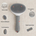 Détails de la brosse autonettoyante avec picots arrondis et poignée ergonomique