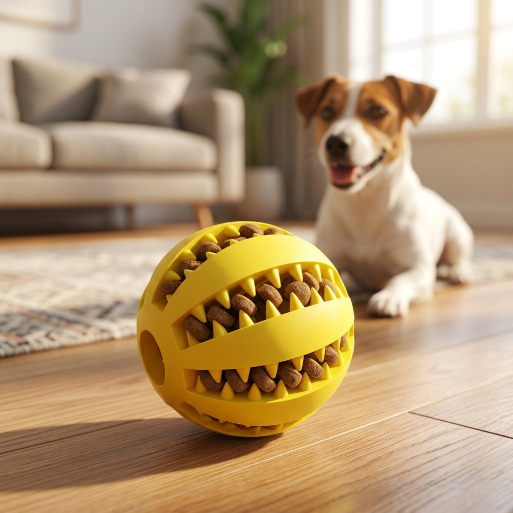 Balle interactive distributeur de friandises pour chien et chat - Ambiance intérieure